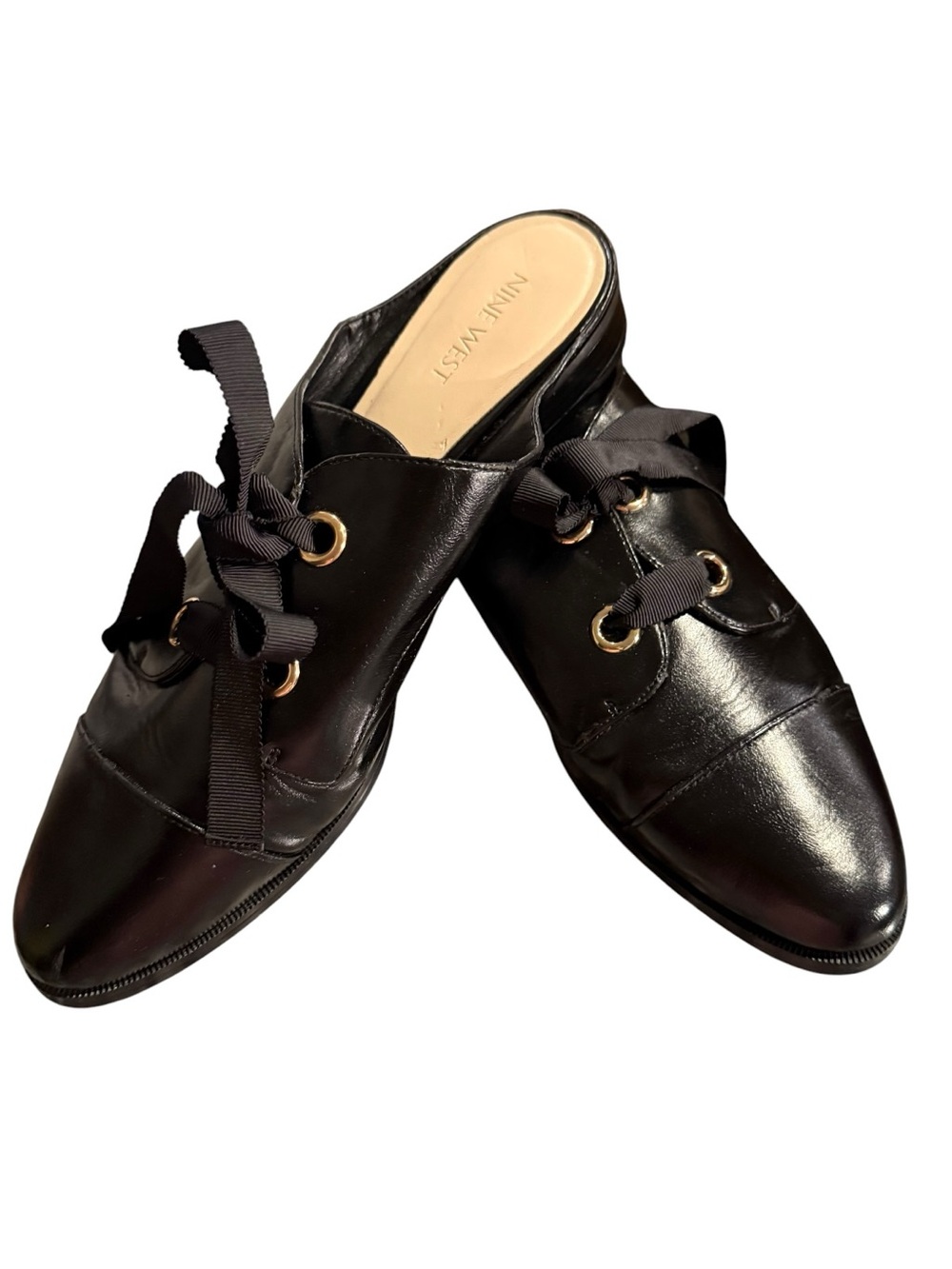 Nine West Black Leather Lace-Up Mule Loafers Size 11 Slip On